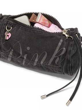 VS PINK CANVAS BLACK ROLLED DUFFLE SHOULDER BAG NEW RELEASE SOLD OUT ONLINE!!